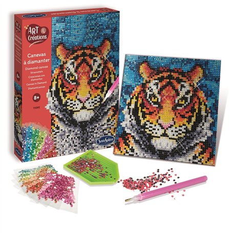 Sentosphère - 3902027 - Kit de Peinture Diamant - Tigre - Loisirs Créatifs - DIY pour Enfants et Adultes