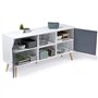 IDMarket - Buffet Bas scandinave 140 cm Effie 2 Portes Bois Blanc et Gris