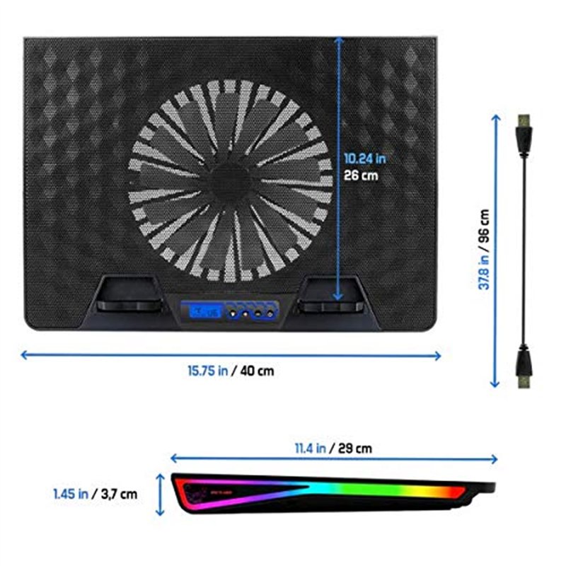 Image secondaire de Spirit Of Gamer, AIRBLADE 1000 RGB, Refroidisseur pour PC Portable, 2 Ventilateurs LED RGB, 8 Positions réglables, Port USB, 6 V