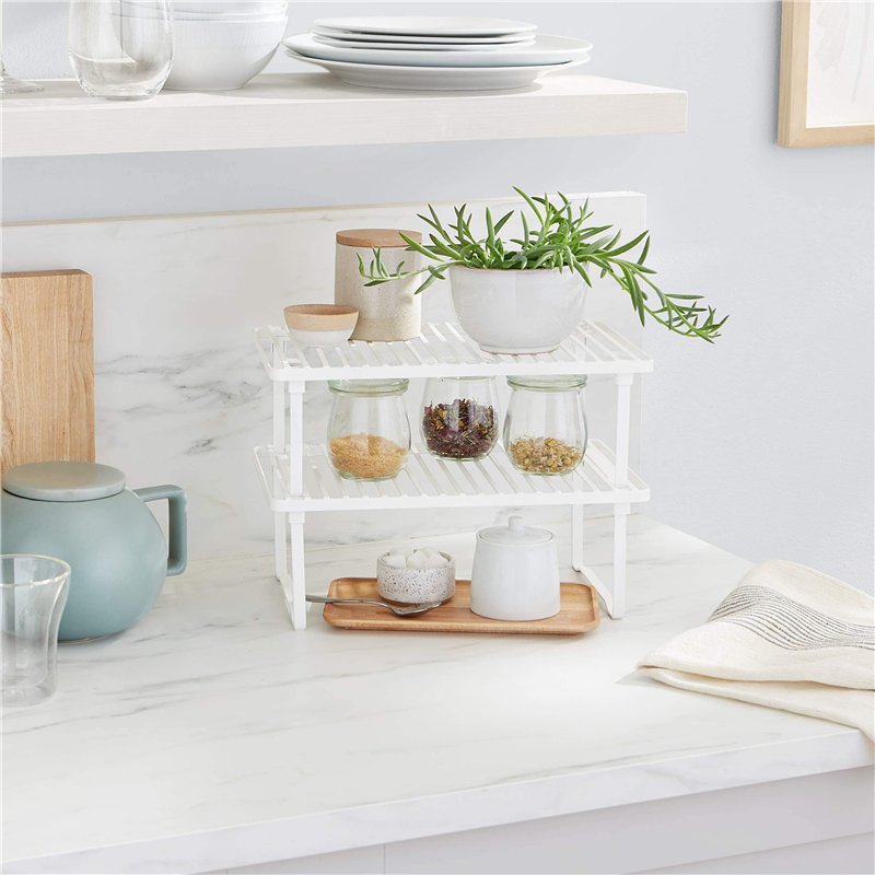 Image secondaire de Amazon Basics Métal Étagères de rangement de cuisine empilables, Blanc