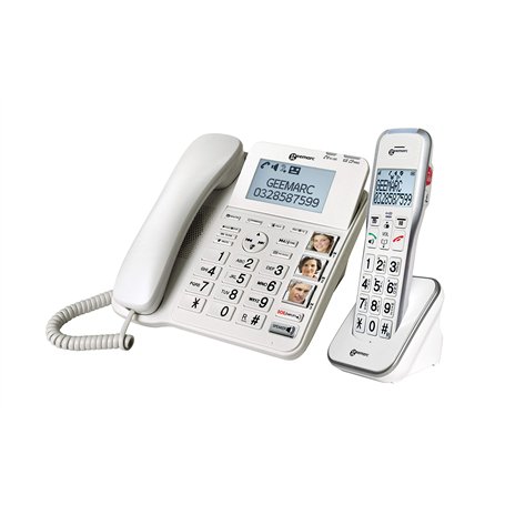 Geemarc Amplidect 595 Combi - Téléphone Filaire Amplifié et Son Combiné Additionnel avec Répondeur, Gros Boutons et Fonction SOS