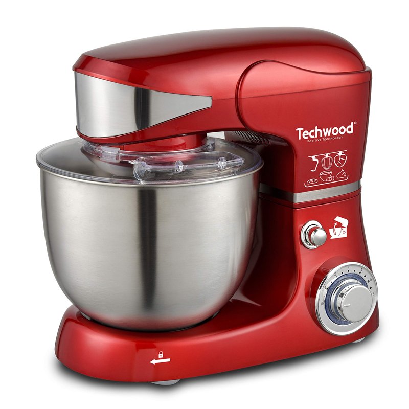 Techwood TRO-1055 Robot Pâtissier/Petrin-1000 W, Métal, Rouge