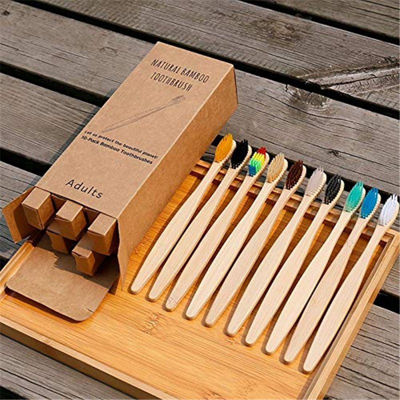 SHOP-STORY - Brosse à dents naturelles en bambou et charbon - Anti Bactéries - Vendu à l'unité - Couleur aléatoire