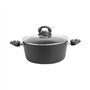 Sitram 711707, Faitout Granité diam. 24 cm en aluminium forgé revêtement noir anti-adhérent sans PFOA - aspect pierre - couvercl