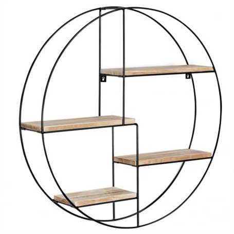 IDMarket - Etagère murale ronde LILY 4 niveaux bois et métal design industriel