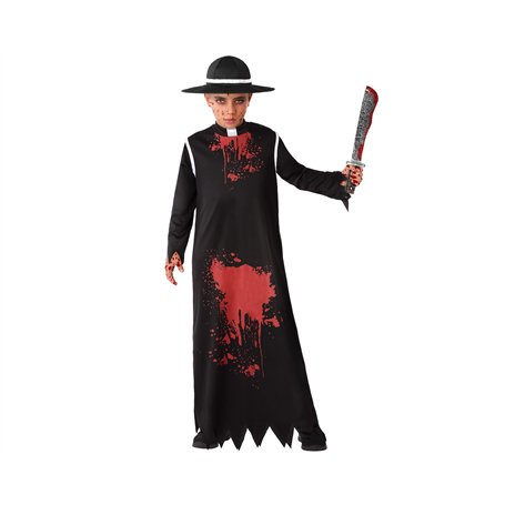 Atosa-65863 Nourrisson Déguisement Curé Ensanglanté, Homme, 65863, Noir, 10-12 Ans