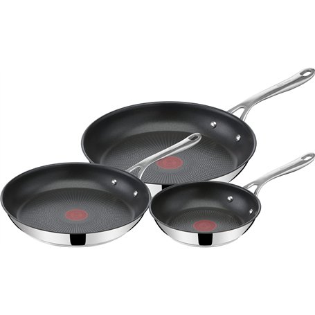 Tefal Jamie Olivers Cook's Direct Inox Lot de 3 poêles 20/24/28 cm, Induction, Revêtement antiadhésif, Indicateur de cuisson, Po