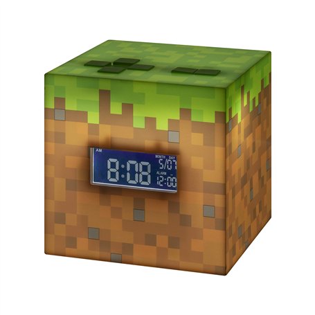 Réveil Digital Minecraft Grass Block - Lumière et Musique du Jeu Officiels, Décor de Chambre pour Gamers Minecraft, Vert