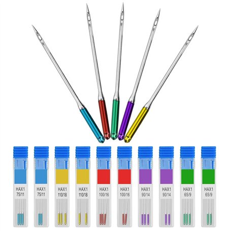 AFASOES 30 pcs Aiguilles Machine a Coudre 9/11/14/16/18 Aiguille a Coudre Aiguille universelle Machine a Coudre pour Cuir Jeans 