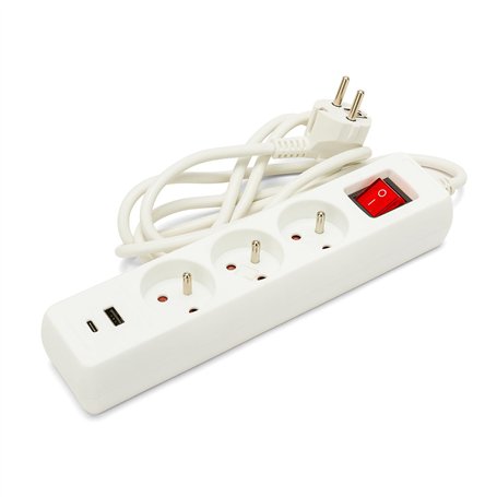 Velamp MULTIP-FR-USB3 3 2P + T et 2 Sorties USB. avec Interrupteur. Multiprise pour Le Bureau ou la Maison. Certifiée NF, Blanc