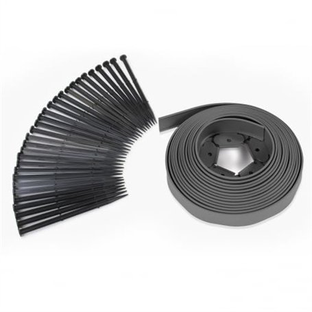 IDMarket - Bordurette de Jardin Flexible 10 M Gris Anthracite Hauteur 5 CM + 30 piquets