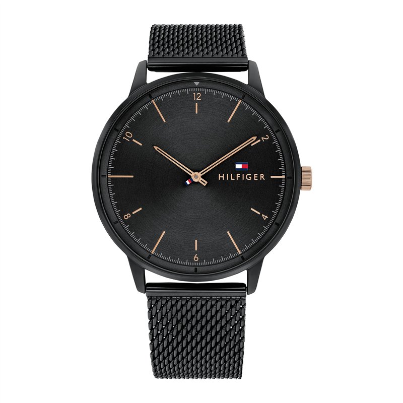Tommy Hilfiger Montre Analogique à Quartz pour Homme avec Bracelet Milanais en Acier Inoxydable Noir - 1791845