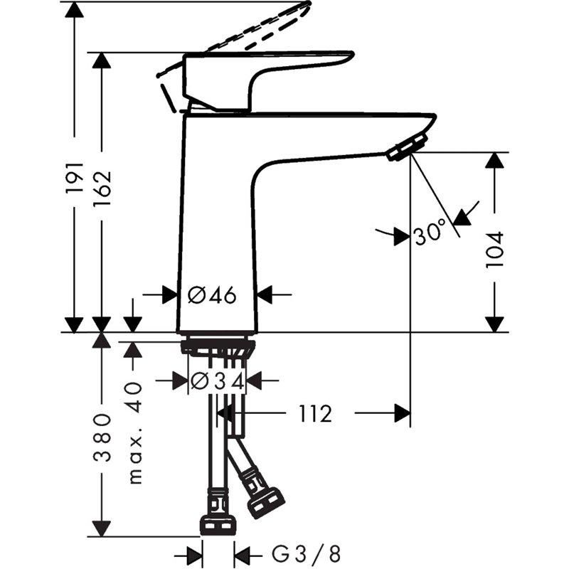Image secondaire de hansgrohe Talis E Mitigeur de lavabo 110, sans tirette ni vidage, noir chromé brossé, 71712340