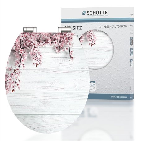 Schütte Siège WC FLOWERS AND WOOD High Gloss avec noyau en bois MDF, couvercle de WC brillant avec abaissement automatique Motif