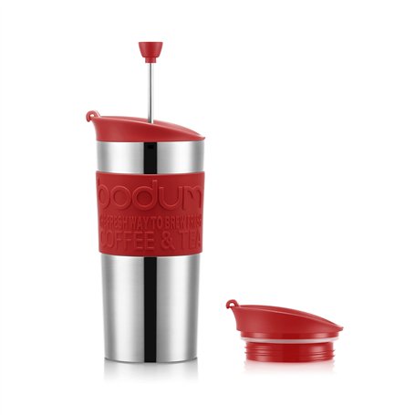 Bodum K11067-04 TRAVEL PRESS SET Mug à piston isotherme en inox double paroi, avec couvercle extra, 0.35 l