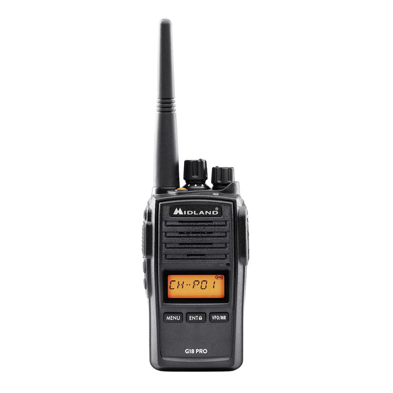 Midland - Talkie Walkie Longue Portée 12Km Professionnel G18 Pro, Récepteur Radio Émetteur 99 Canaux PMR446 - Militaire MIL-STD-