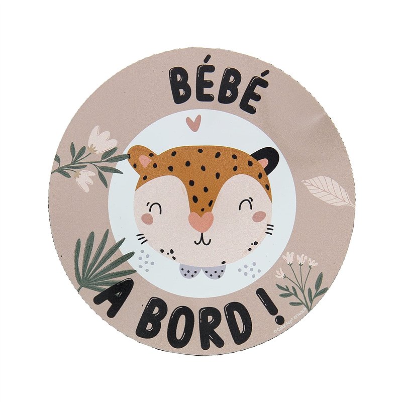 COLORPOP 550049 Disque BÉBÉ A Bord magnétique décor Fleurs Chat, Beige, 15 x 15 cm