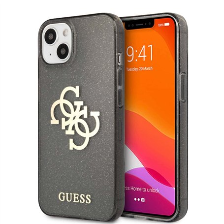 Guess GUHCP13SPCUGL4GBK Coque pour iPhone 13 Mini 5,4" Noir pailleté 4G Big Logo