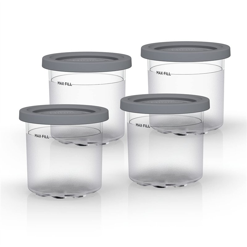 Ninja Dessert Tubs - Pack of 4 [XSK4PINTEUUK] Official Accessory Compatible with Ninja Ice Cream Maker NC300UK, Grey/Clear