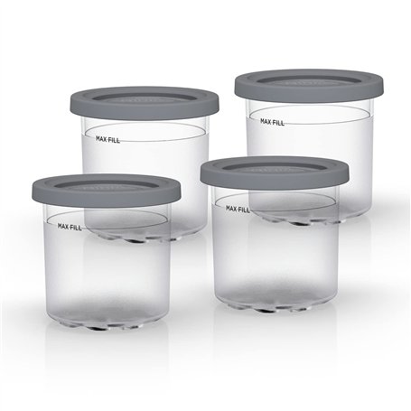 Ninja Dessert Tubs - Pack of 4 [XSK4PINTEUUK] Official Accessory Compatible with Ninja Ice Cream Maker NC300UK, Grey/Clear