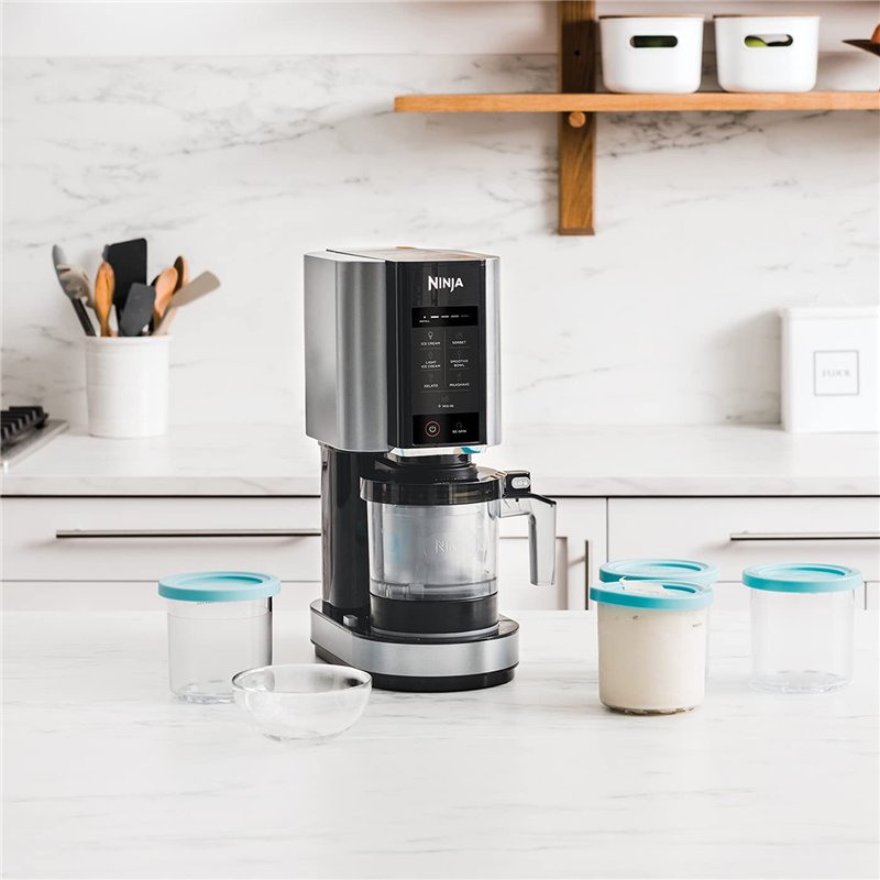 Image secondaire de Ninja Dessert Tubs - Pack of 4 [XSK4PINTEUUK] Official Accessory Compatible with Ninja Ice Cream Maker NC300UK, Grey/Clear