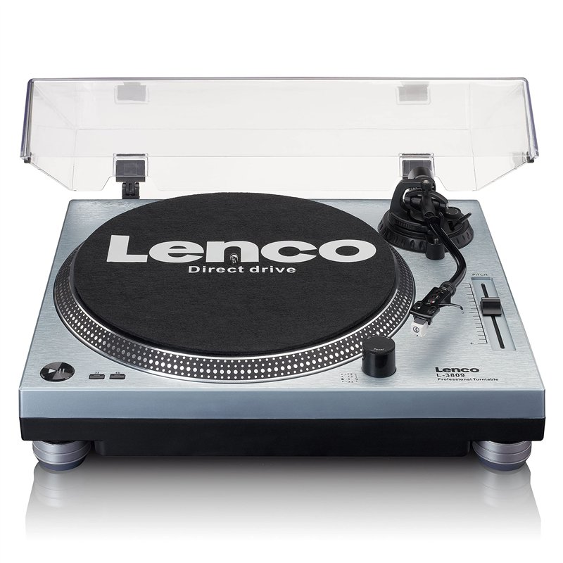 Lenco L-3809 Platine Vinyle - Platine DJ Direct Drive - USB - Préampli - 33 et 45 RPM - MMC - RCA - Sortie Ligne - Bleu Métallis