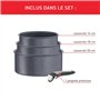 Tefal Ingenio Lot de 3 casseroles 16/18/20 cm + poignée amovible, Induction, Revêtement antiadhésif, Empilable, Compatible lave-