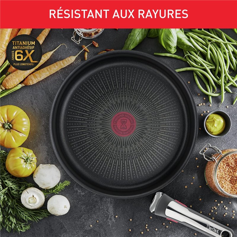 Image secondaire de Tefal Ingenio Poêle Wok 28 cm + poignée amovible, Induction, Revêtement antiadhésif, Indicateur démarrage de cuisson, Empilable,