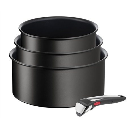 Tefal Ingenio Lot de 3 casseroles + poignée amovible, Induction, Revêtement antiadhésif, Empilable, Compatible lave-vaisselle, F