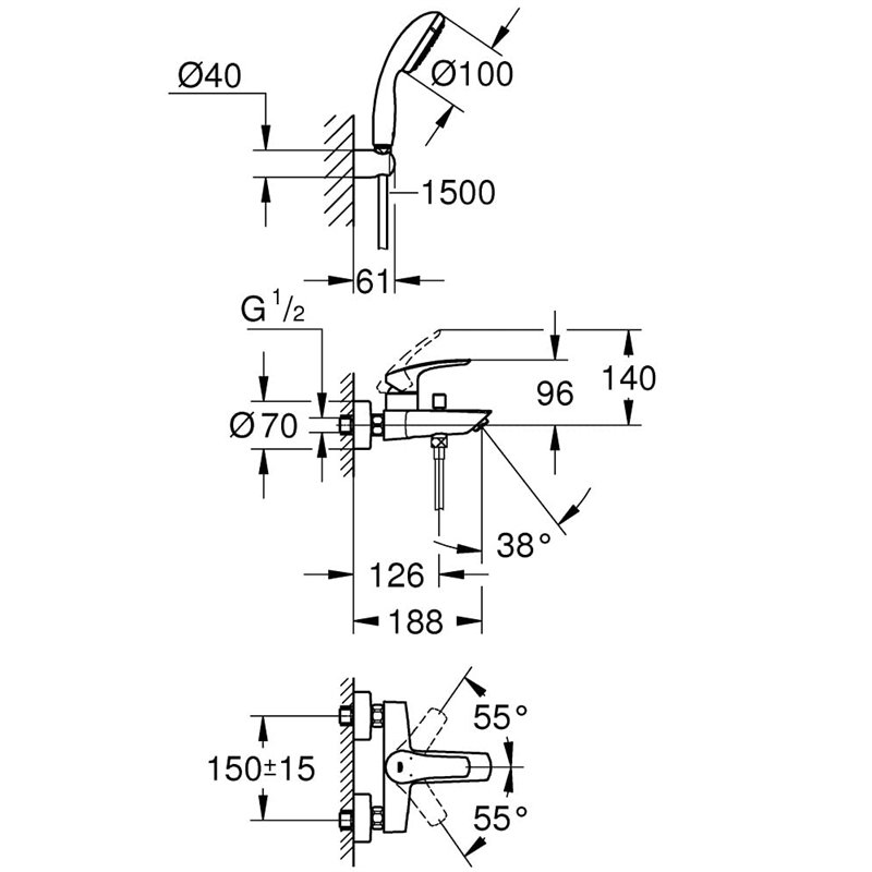 Image secondaire de GROHE Mitigeur monocommande Eurosmart avec pommeau de douche Chromé