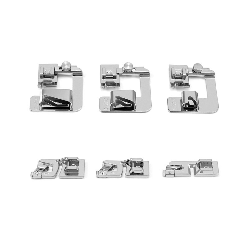 Image secondaire de QWORK® 6 Pièces Pied de biche Machine a Coudre, 3 Pieds à Ourlet roulé étroit (3/4/6 mm), 3 Pieds presseurs à Ourlet roulé Large
