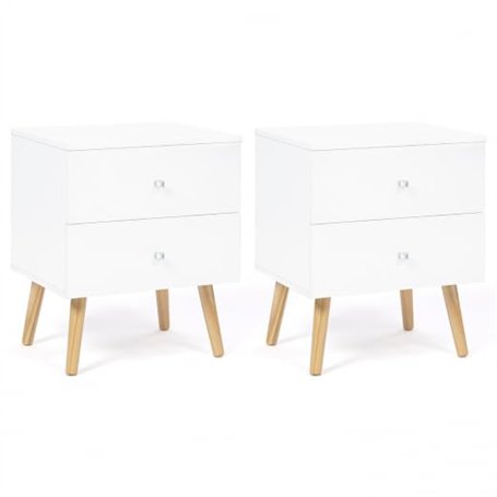 IDMarket - Lot de 2 Tables de Chevet Emmie scandinaves 2 tiroirs Blanc