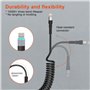 Cable iPhone Spiralé USB A à Câble Lightning, Certifié Apple Carplay et MFi, Cordon de Chargeur iPhone Court Rétractable avec Tr