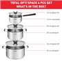 Tefal G7376S Opti'Space Set de 6 casseroles avec couvercle 16 cm + couvercle + casseroles 20/24 cm + couvercle | acier inoxydabl