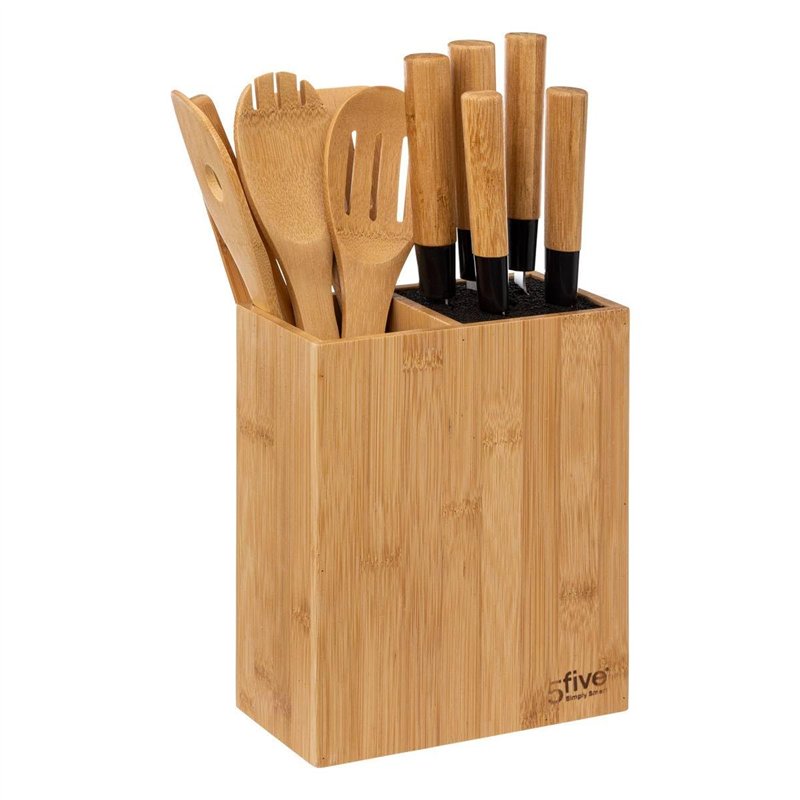 Bloc 5 couteaux & 5 ustensiles manche bambou - 5 five simply smart