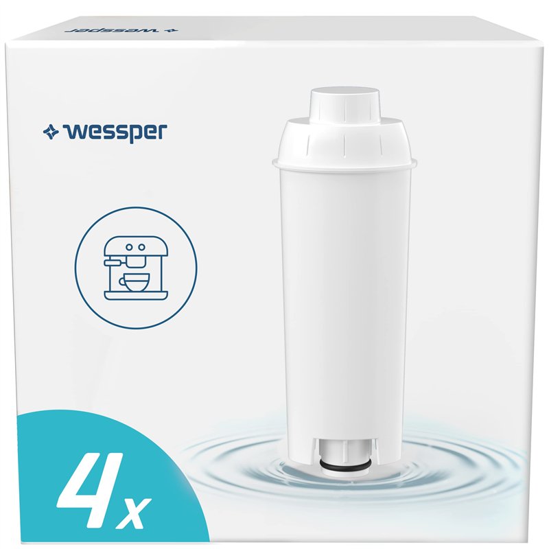 Wessper Aqua Lunga Lot de 4 filtres à eau pour machine à café automatique Delonghi DLSC002, SER3017 & 5513292811 – Compatible av