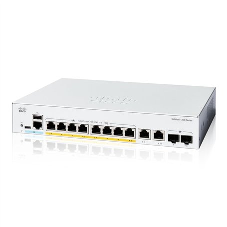 Cisco Commutateur Intelligent Cisco Catalyst 1200-8FP-2G, 8 Ports GE, PoE complète, Ports combinés 2x1GE, Garantie limitée à Vie