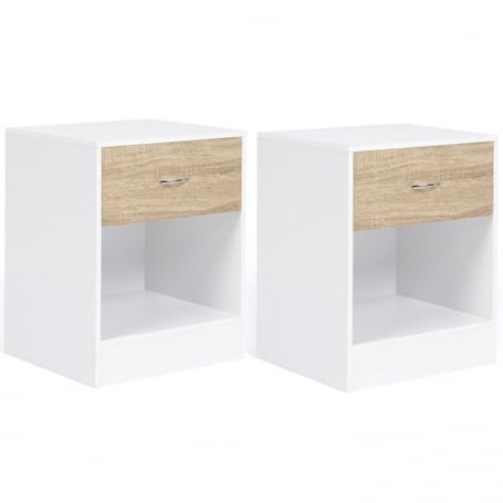 IDMarket - Lot de 2 Tables de Chevet Olga 1 tiroir avec Niche Bois Blanc et façon hêtre