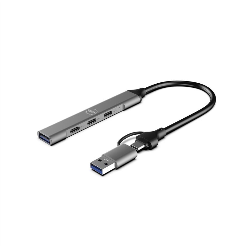Mobility Lab – Hub 2 en 1 en USB ou USB-C – 3 Ports USB-C et 1 Port USB – Design très Fin – Transfert de données Ultra Rapide – 
