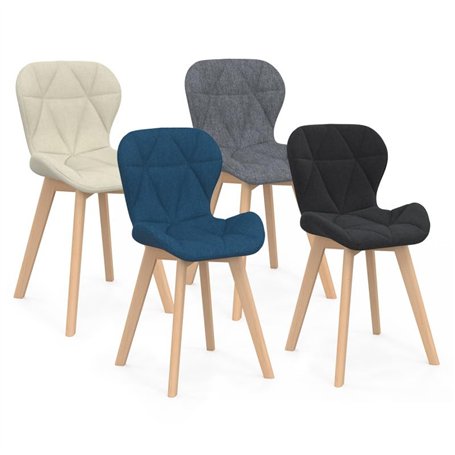 IDMarket - Lot de 4 chaises ROBINE en Tissu Mix Color Bleu, Gris, Beige et Noir