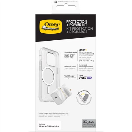 Otterbox Pack de Protection pour iPhone 15 Pro Max; Coque de Protection Fine Symmetry Clear MagSafe, Protecteur d'écran Premium 