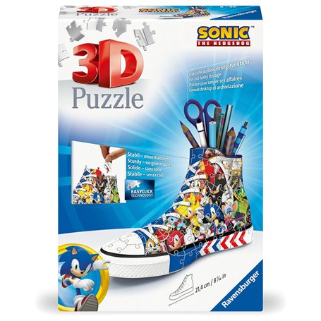 Ravensburger - Puzzle 3D Sneaker - Sonic - Pot à Crayons - A partir de 8 Ans - 108 pièces numérotées à Assembler sans Colle - Ac