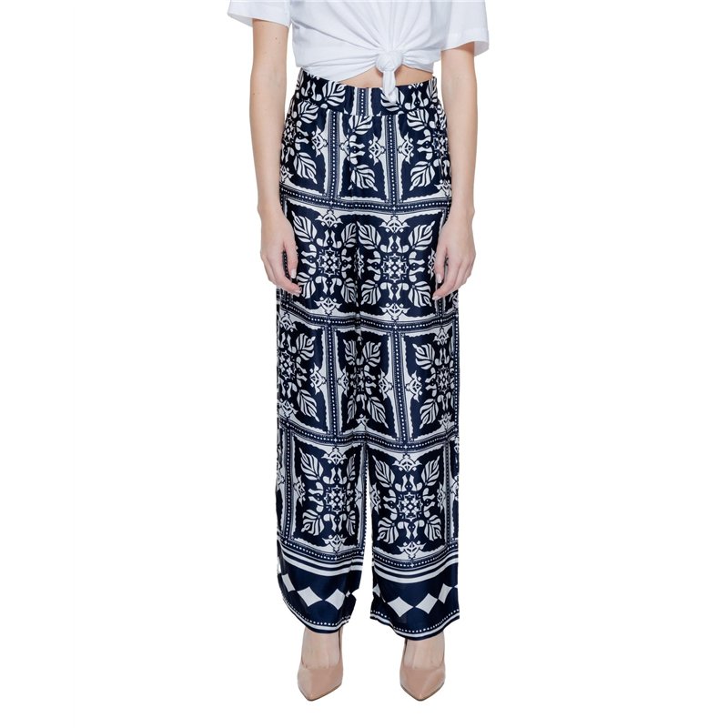 STREET ONE A377582 Pantalon Imprimé en Satin, Bleu Foncé, 40W x 30L Femme, Multicolore