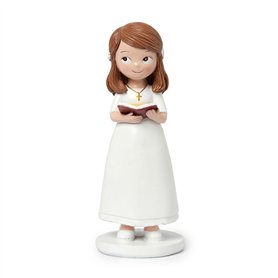 Mopec Y60 Figurine pour gâteau Communion Fille Robe Blanche et Bible 13 cm, Multicolore, Normale