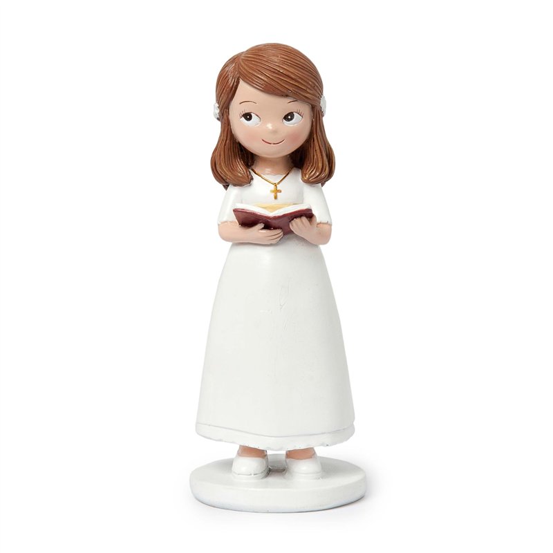 Mopec Y60 Figurine pour gâteau Communion Fille Robe Blanche et Bible 13 cm, Multicolore, Normale