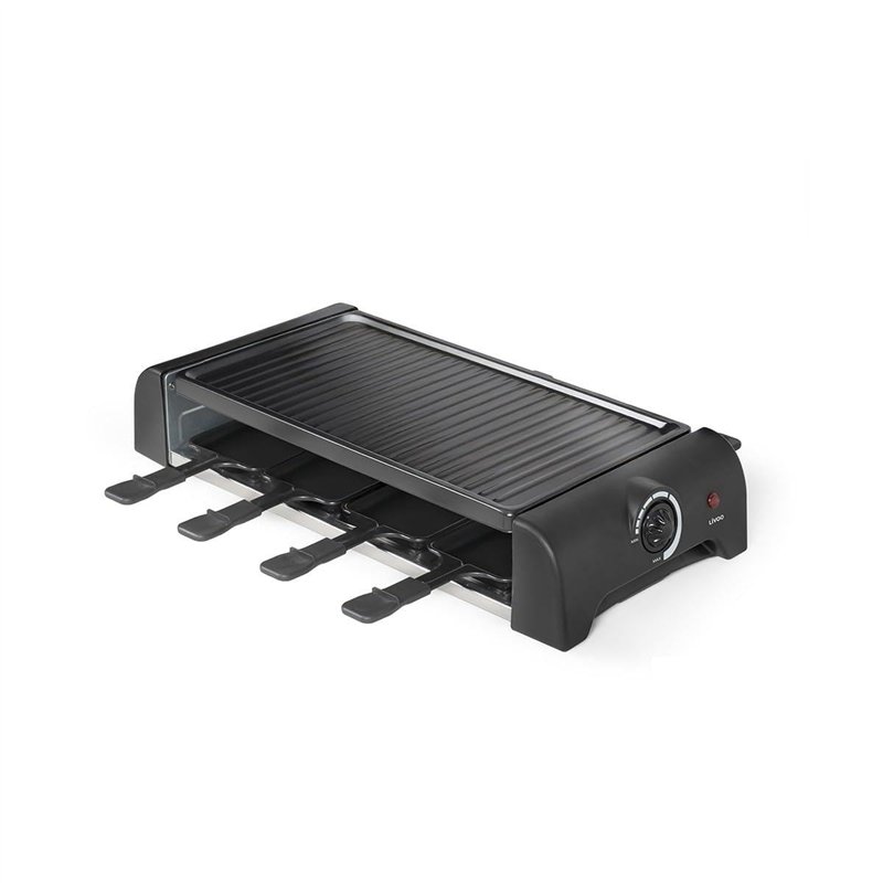 Livoo – Appareil à raclette DOC312 – 8 personnes, 1300W, plateau grill amovible, thermostat réglable, 42 * 23cm, 8 spatules et 8