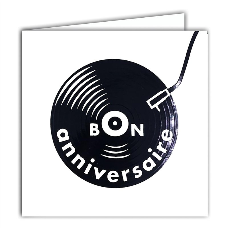 22230 Carte carrée Bon ANNIVERSAIRE Musique Tourne Disque Vinyle Noir Brillant Platine DJ - Avec Enveloppe blanche 15x15cm - Cré
