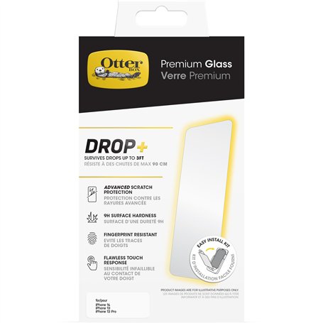 Protecteur d'écran OtterBox Premium Glass pour iPhone 16e, 14, 13, 13 Pro, Verre trempé, protection avancée anti-rayures, résist
