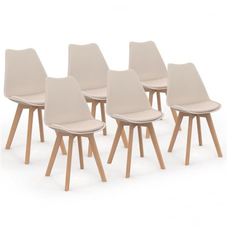 IDMarket - Lot de 6 chaises scandinaves SARA Beige pour Salle à Manger