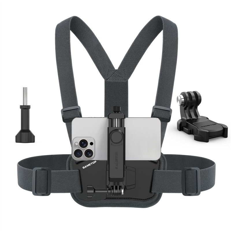 Sametop Harnais Téléphone Portable Poitrine Telephone Sangle de Support Chesty Compatible avec iPhone Samsung GoPro 13/12/11/10/